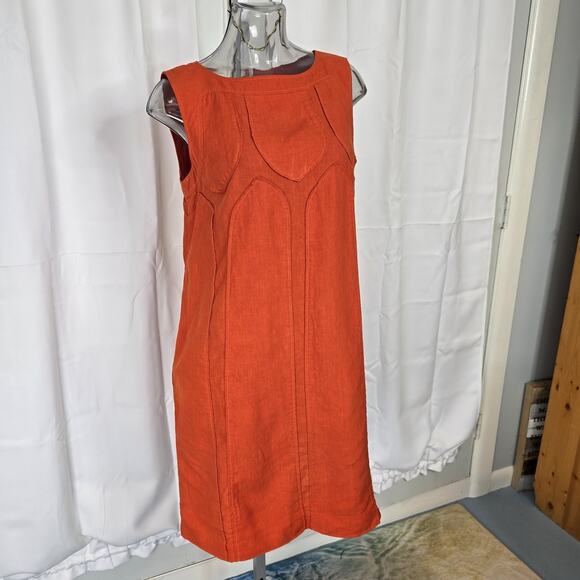 Agnona Made in Italy 100% Linen Orange Sheath Dress US Size 12 Italy Size 48 - Picture 3 of 11